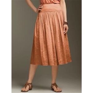 Talbots Crinkle Silk Copper Peach A-Line Full Midi Drop Waist Skirt Size 10